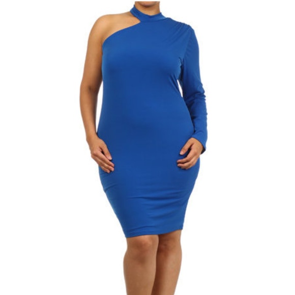 EASTER SALE Plus Black One Shoulder Bodycon Dress - Picture 3 of 6